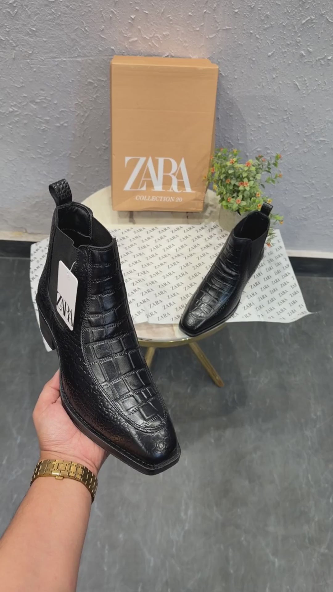 ZARA CROCO SNAKE LEATHER  CHELSEA BOOTS