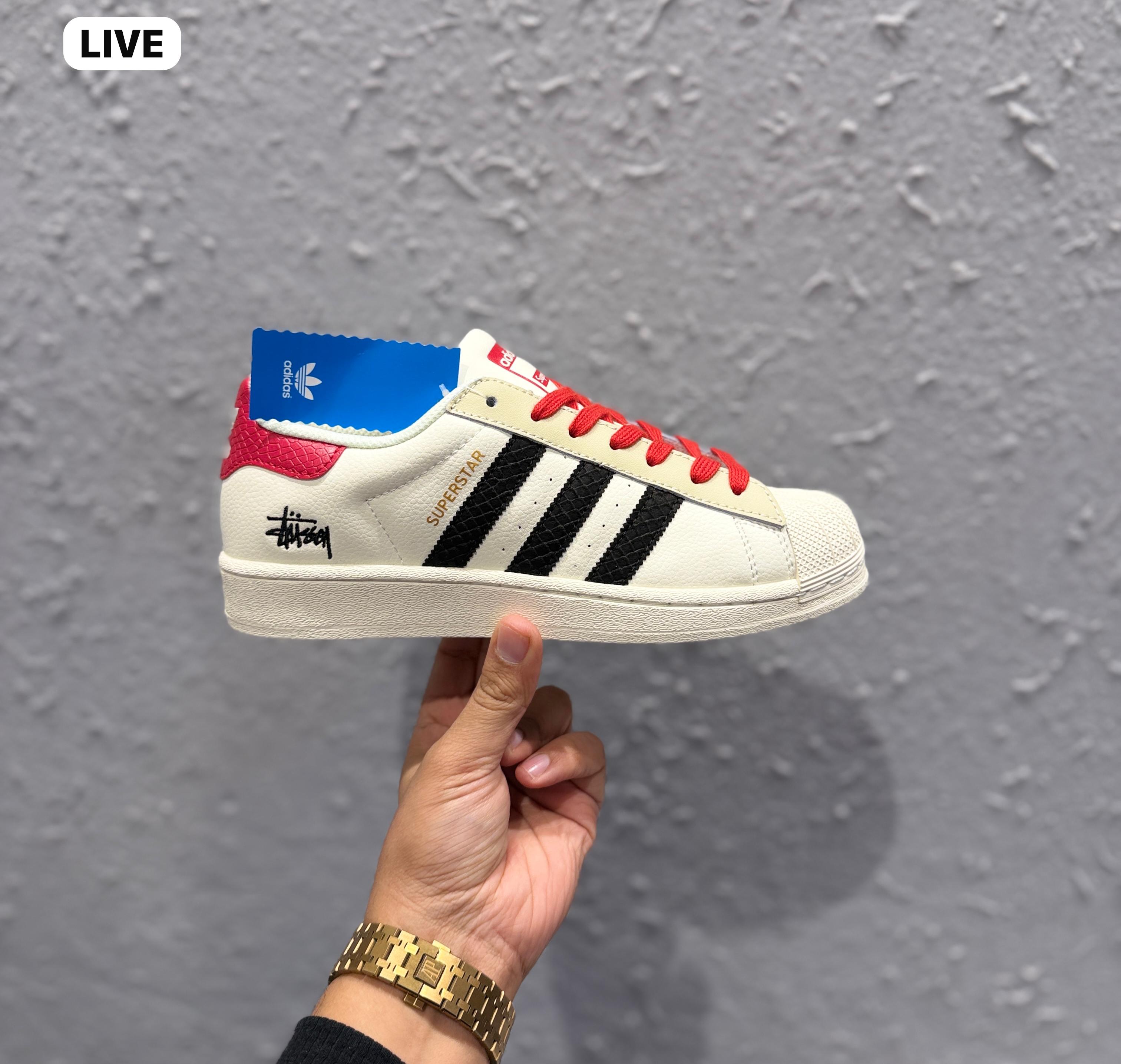 ADIDAS ORIGINAL SUPERSTAR WHITE BLACK RED STUSSY  X SUPREME