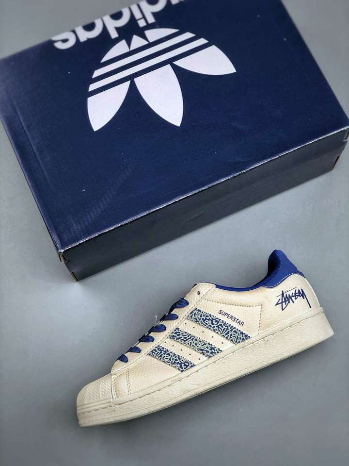 ADIDAS ORIGINAL SUPERSTAR WHITE BLUE STUSSY