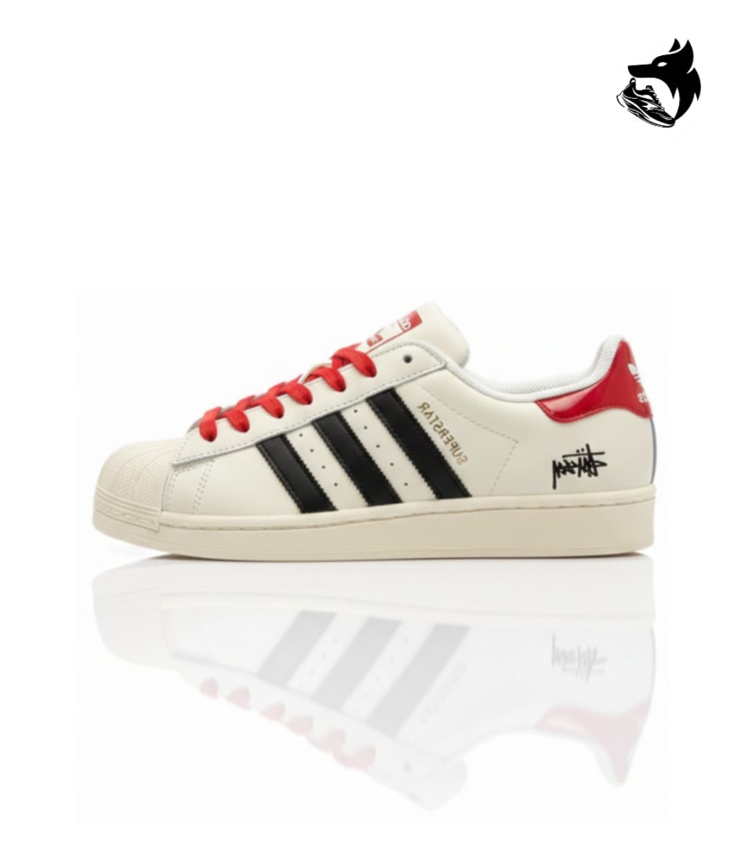 ADIDAS ORIGINAL SUPERSTAR WHITE BLACK RED STUSSY  X SUPREME