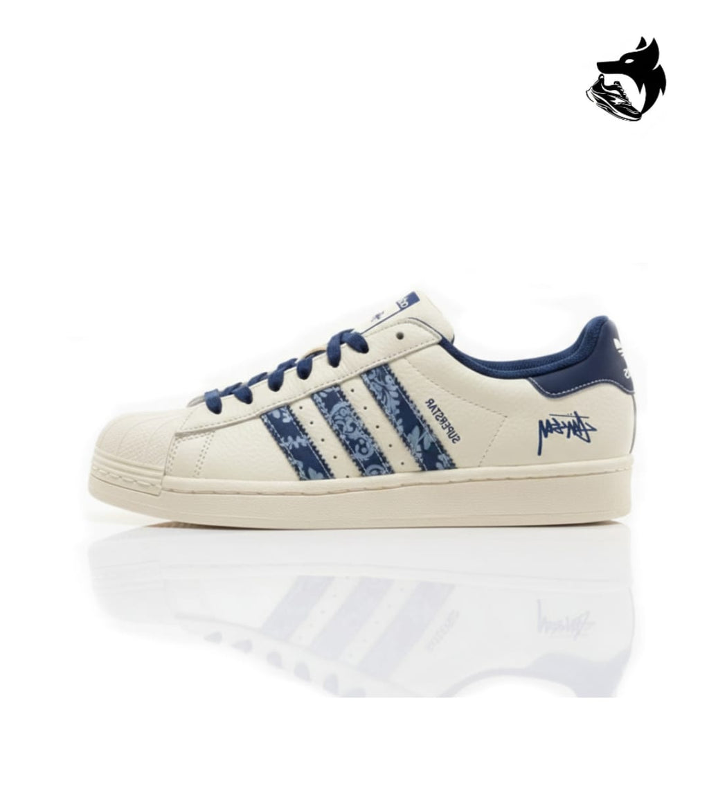 ADIDAS ORIGINAL SUPERSTAR WHITE BLUE STUSSY