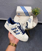 ADIDAS ORIGINAL SUPERSTAR WHITE BLUE STUSSY